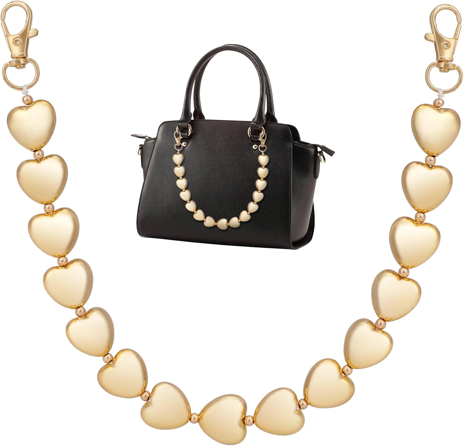 Gold Heart Bag Chain Strap for Women – ABS Plastic & Alloy Replacement Shoulder Strap, Fashion Purse Accessory