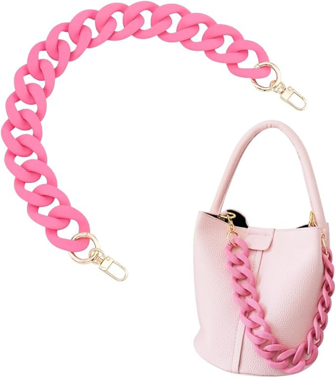 Pink Acrylic Purse Chain Strap, Short Replacement Handle Chain with Metal Clasps, Fashion Decorative Shoulder Strap