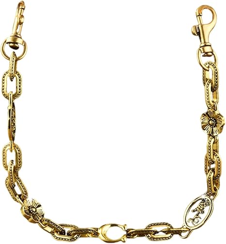 Gold Metal Purse Chain Strap with Floral Decorative Links, 15.7" Short Replacement Handle Chain for Handbags and Accessories