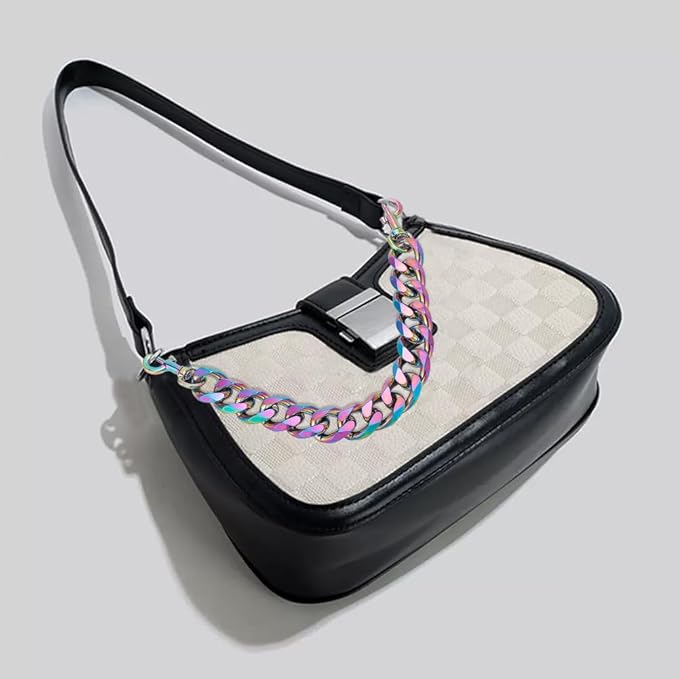 Colorful Electroplated Alloy Purse Chain Stylish Rainbow Gradient Bag Strap Replacement Detachable Handle Chain for Handbag/Shoulder Bag/Crossbody Bag