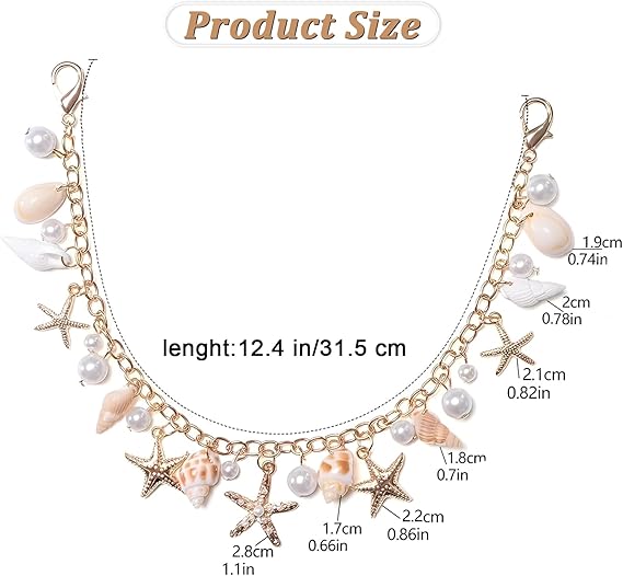 Starfish & Seashell Pearl Purse Chain – Gold Alloy Bag Strap Decorative Accessory for Handbag/Shoulder Bag 31.5cm