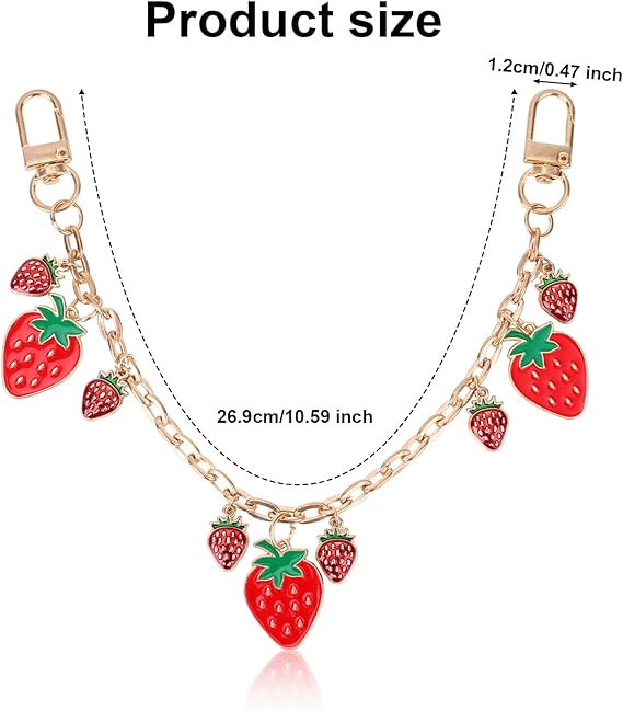 Strawberry Charm Decorative Purse Chain – Cute Fruit Pendant Bag Strap Replacement Accessory for Handbag/Shoulder Bag/Crossbody