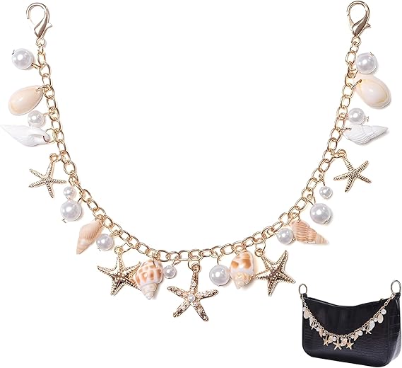 Starfish & Seashell Pearl Purse Chain – Gold Alloy Bag Strap Decorative Accessory for Handbag/Shoulder Bag 31.5cm