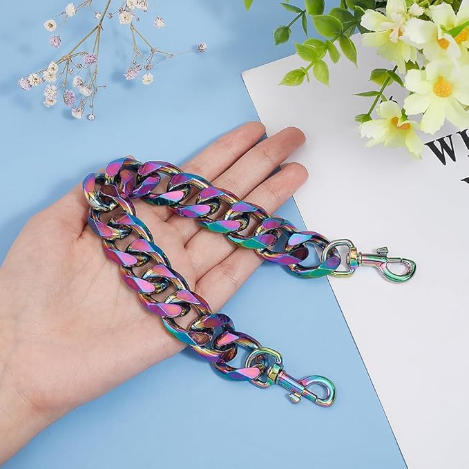 Colorful Electroplated Alloy Purse Chain Stylish Rainbow Gradient Bag Strap Replacement Detachable Handle Chain for Handbag/Shoulder Bag/Crossbody Bag