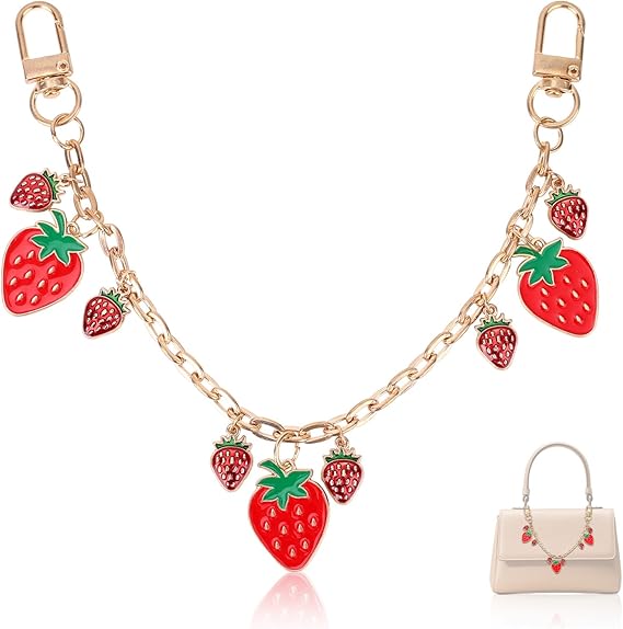 Strawberry Charm Decorative Purse Chain – Cute Fruit Pendant Bag Strap Replacement Accessory for Handbag/Shoulder Bag/Crossbody