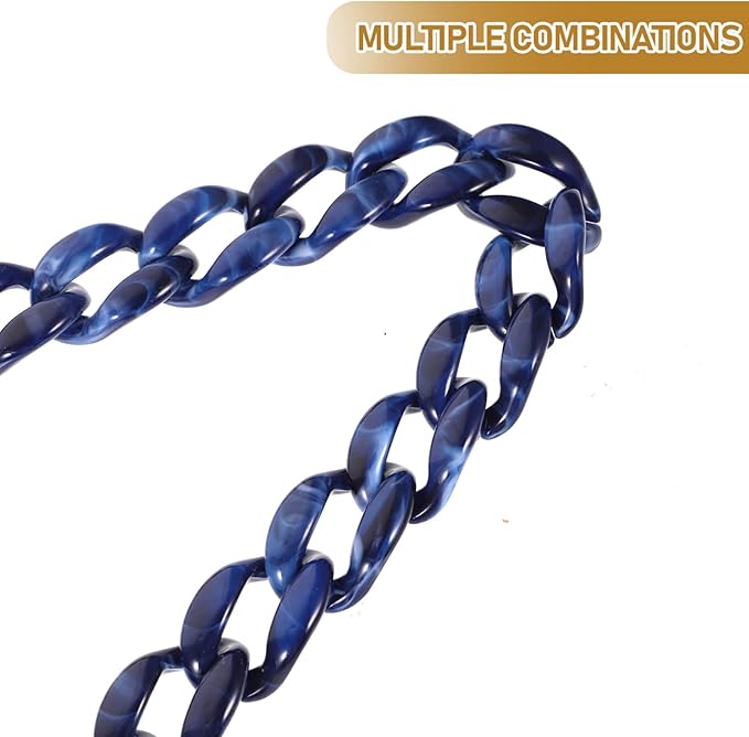 Blue Resin Purse Chain Strap, Lightweight Chunky Replacement Handle Chain with Metal Clasps, Stylish Decorative Shoulder Strap