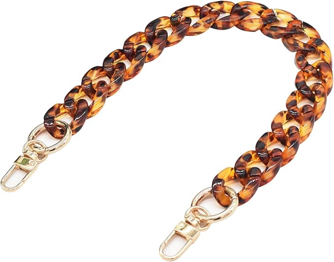 Amber Acrylic Resin Purse Chain Strap, 15.7" Short Replacement Handle Chain with Metal Clasps, Stylish Decorative Strap for Handbags