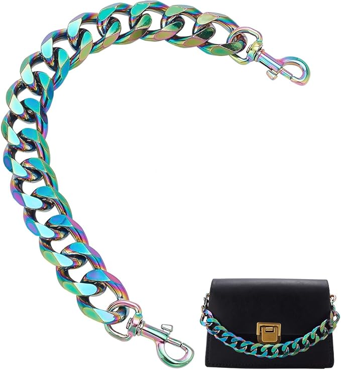 Colorful Electroplated Alloy Purse Chain Stylish Rainbow Gradient Bag Strap Replacement Detachable Handle Chain for Handbag/Shoulder Bag/Crossbody Bag