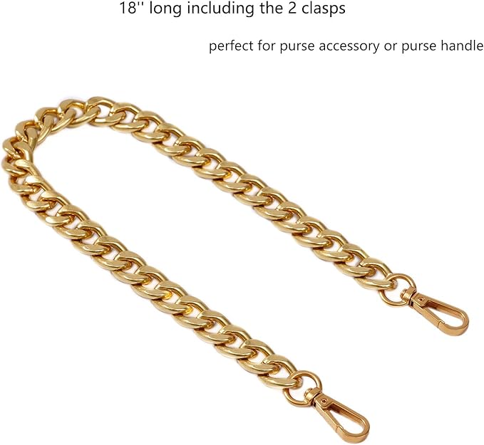 Gold Metal Purse Chain Strap 18" Short Handle Replacement Chain for Handbags and Accessories