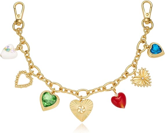 Colorful Heart Pendant Bag Chain Strap – Gold Alloy Purse Chain with Multi-Color Heart Charms, Fashion Replacement Strap