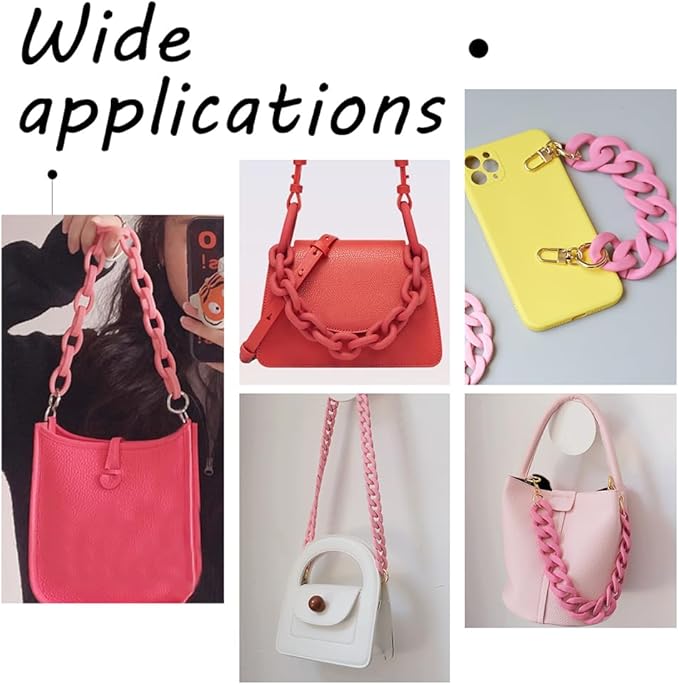 Pink Acrylic Purse Chain Strap, Short Replacement Handle Chain with Metal Clasps, Fashion Decorative Shoulder Strap