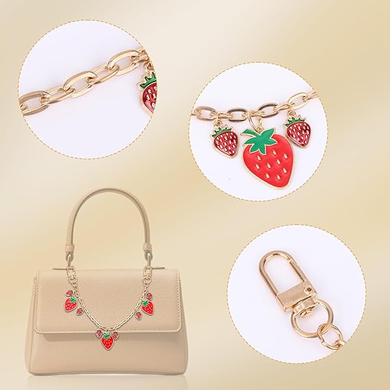 Strawberry Charm Decorative Purse Chain – Cute Fruit Pendant Bag Strap Replacement Accessory for Handbag/Shoulder Bag/Crossbody