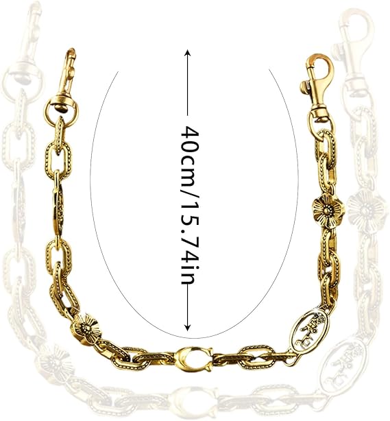 Gold Metal Purse Chain Strap with Floral Decorative Links, 15.7" Short Replacement Handle Chain for Handbags and Accessories