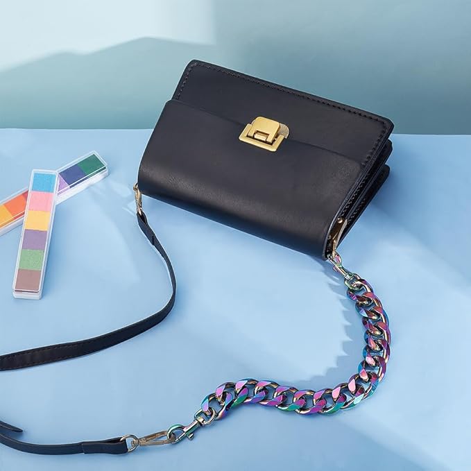 Colorful Electroplated Alloy Purse Chain Stylish Rainbow Gradient Bag Strap Replacement Detachable Handle Chain for Handbag/Shoulder Bag/Crossbody Bag