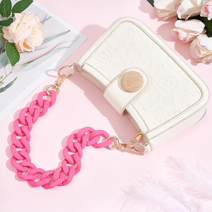 Pink Acrylic Purse Chain Strap, Short Replacement Handle Chain with Metal Clasps, Fashion Decorative Shoulder Strap