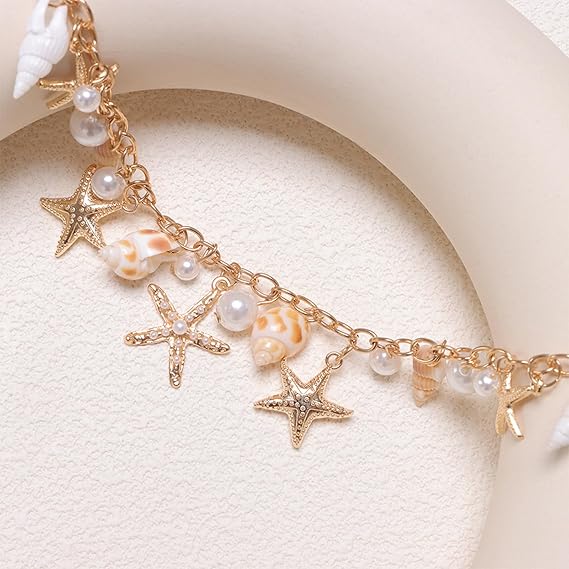 Starfish & Seashell Pearl Purse Chain – Gold Alloy Bag Strap Decorative Accessory for Handbag/Shoulder Bag 31.5cm