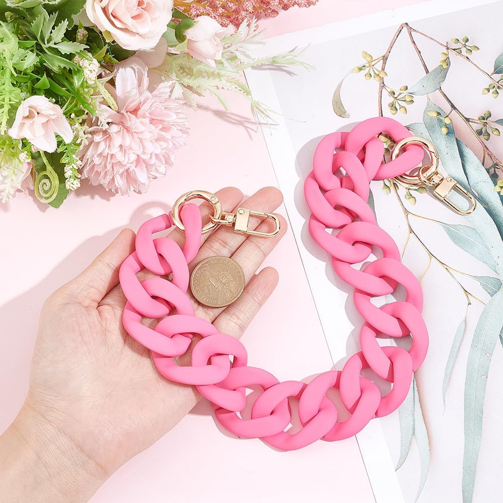 Pink Acrylic Purse Chain Strap, Short Replacement Handle Chain with Metal Clasps, Fashion Decorative Shoulder Strap