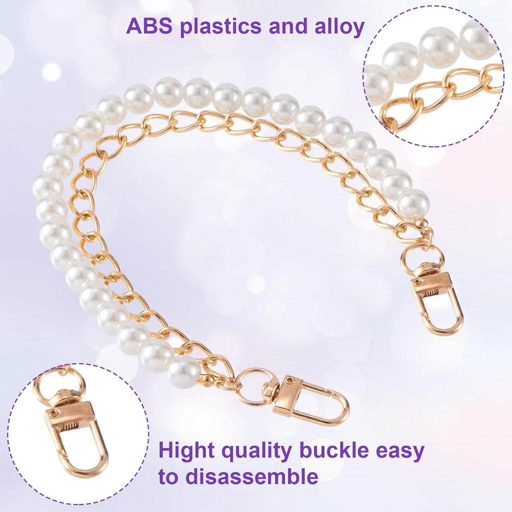 Double Layer Pearl and Metal Chain Purse Strap, Elegant Replacement Handle Chain for Handbags and Shoulder Bags