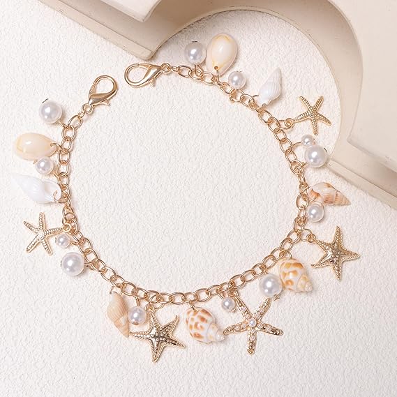 Starfish & Seashell Pearl Purse Chain – Gold Alloy Bag Strap Decorative Accessory for Handbag/Shoulder Bag 31.5cm