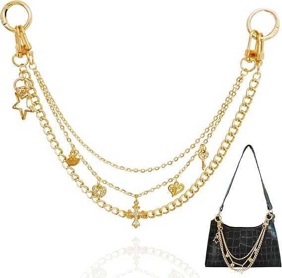 Multi-Layer Gold Decorative Purse Chain with Charms – Fashion Handbag/Shoulder Bag/Crossbody Replacement Strap