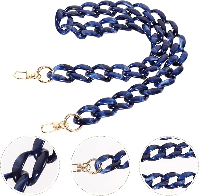 Blue Resin Purse Chain Strap, Lightweight Chunky Replacement Handle Chain with Metal Clasps, Stylish Decorative Shoulder Strap