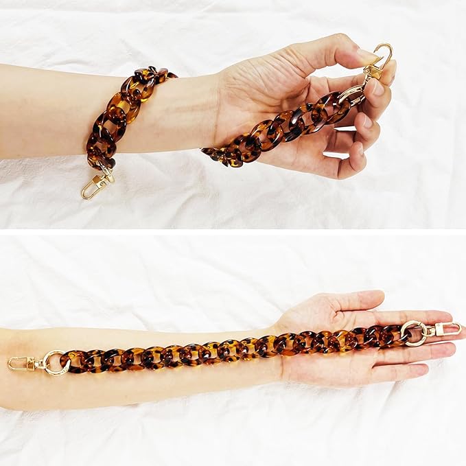 Amber Acrylic Resin Purse Chain Strap, 15.7" Short Replacement Handle Chain with Metal Clasps, Stylish Decorative Strap for Handbags