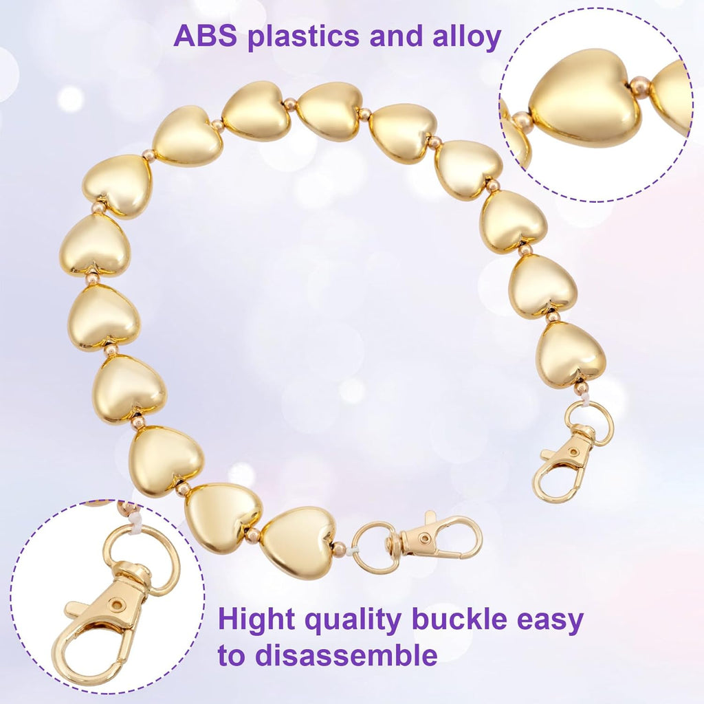 Gold Heart Bag Chain Strap for Women – ABS Plastic & Alloy Replacement Shoulder Strap, Fashion Purse Accessory