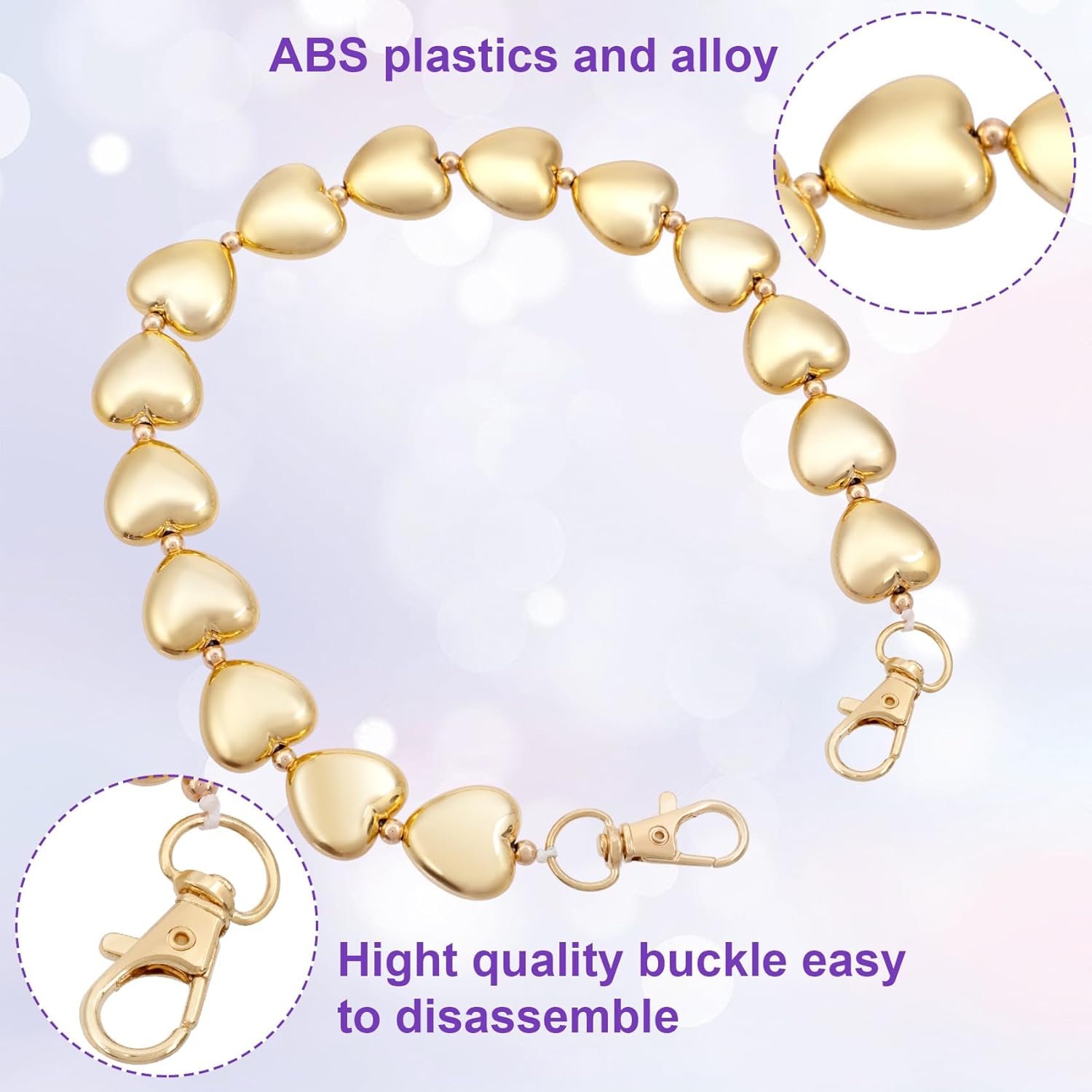 Gold Heart Bag Chain Strap for Women – ABS Plastic & Alloy Replacement Shoulder Strap, Fashion Purse Accessory