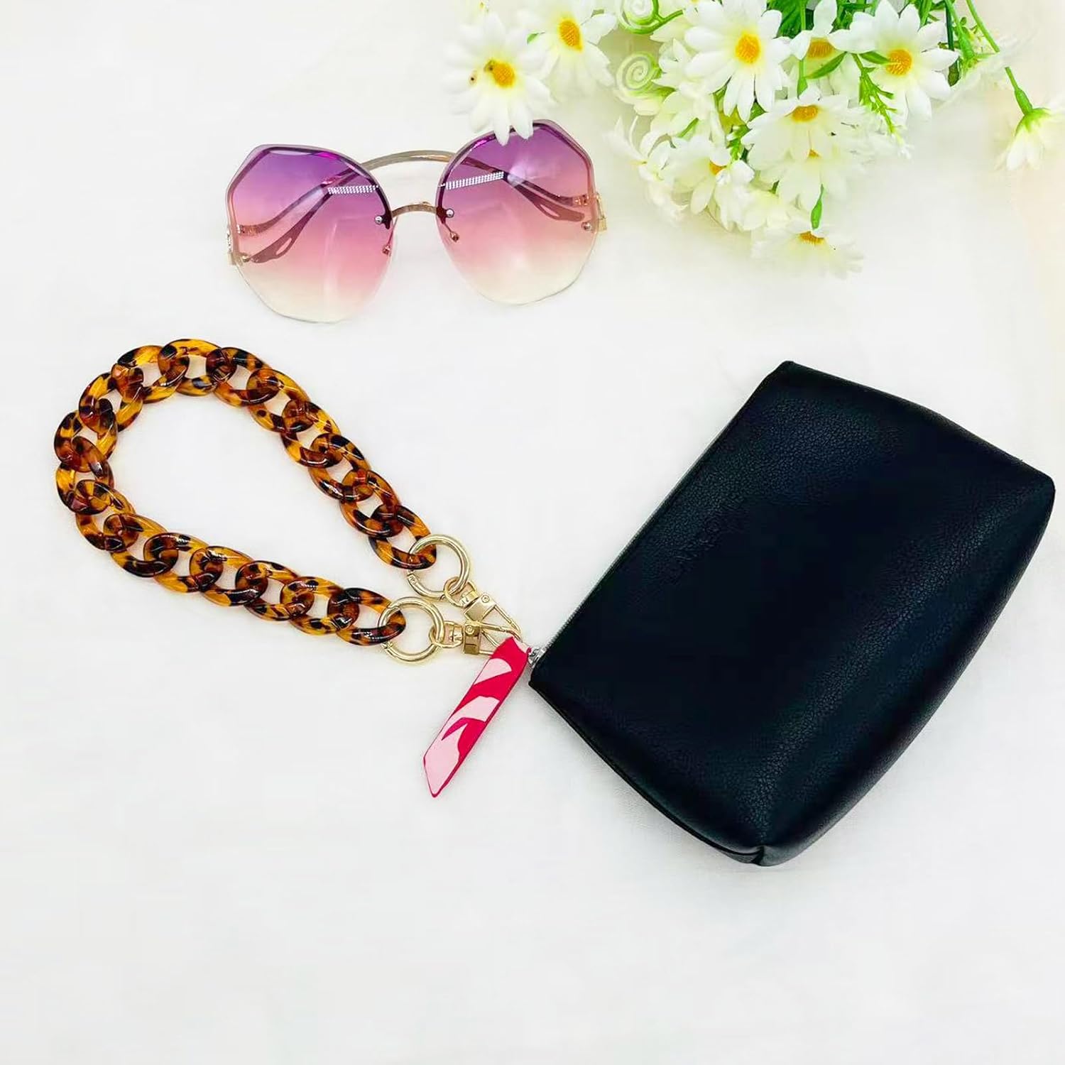 Amber Acrylic Resin Purse Chain Strap, 15.7" Short Replacement Handle Chain with Metal Clasps, Stylish Decorative Strap for Handbags