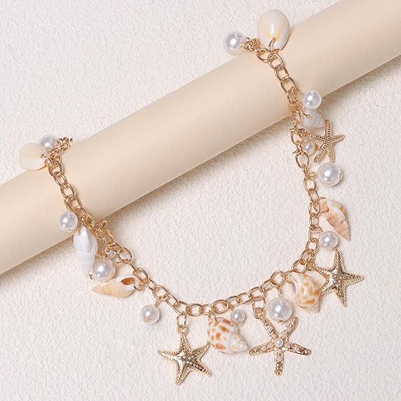 Starfish & Seashell Pearl Purse Chain – Gold Alloy Bag Strap Decorative Accessory for Handbag/Shoulder Bag 31.5cm