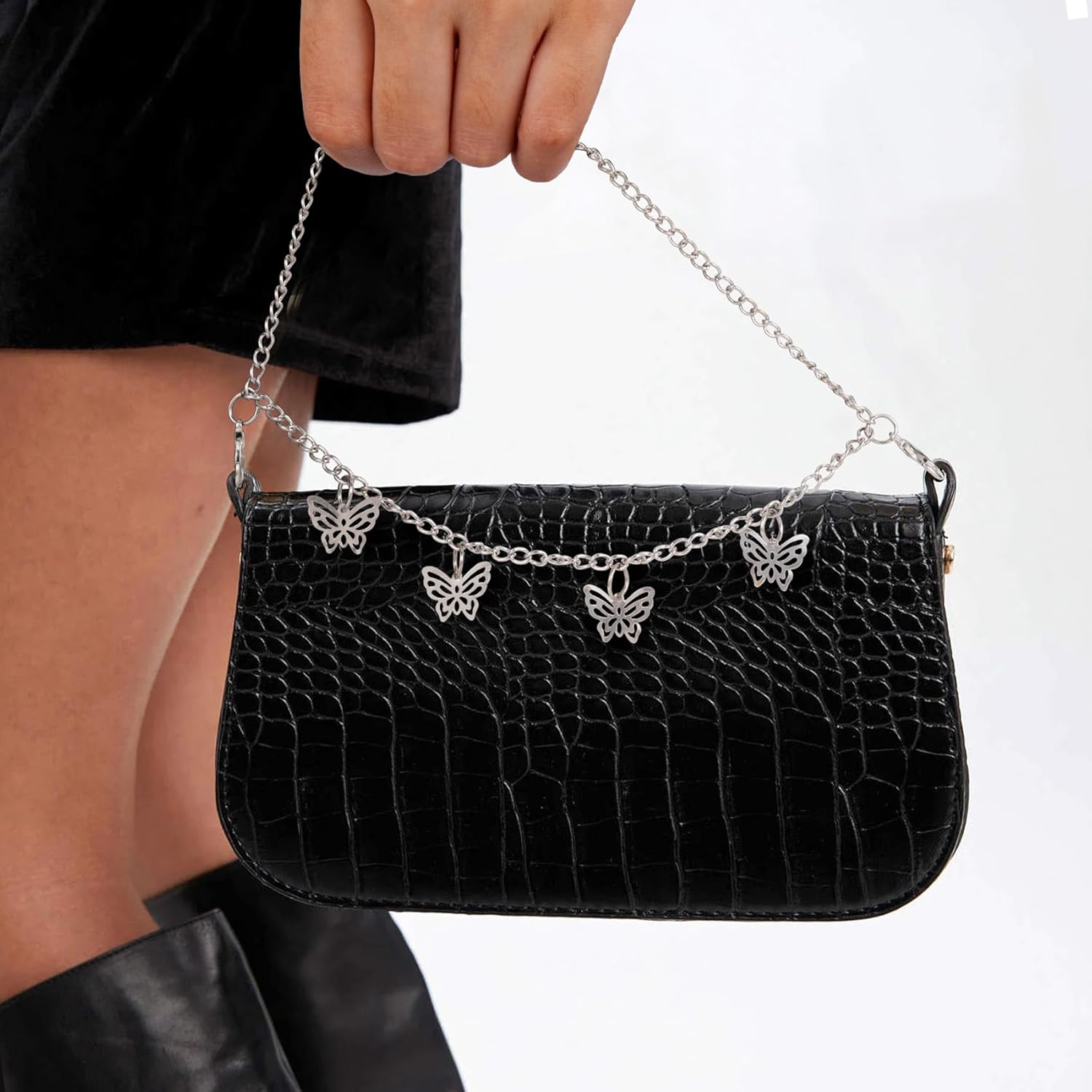 Butterfly Pendant Double-Layer Purse Chain – Fashion Alloy Electroplated Bag Strap Accessory, 11.14in / 28.3cm