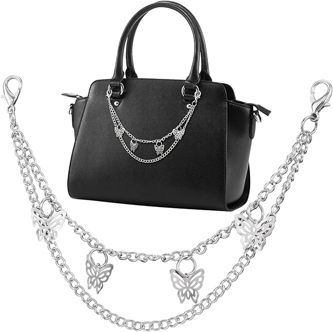 Butterfly Pendant Double-Layer Purse Chain – Fashion Alloy Electroplated Bag Strap Accessory, 11.14in / 28.3cm