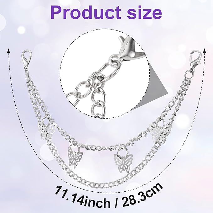 Butterfly Pendant Double-Layer Purse Chain – Fashion Alloy Electroplated Bag Strap Accessory, 11.14in / 28.3cm