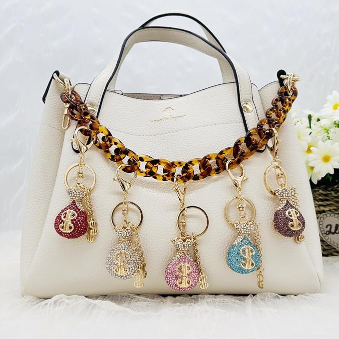 Amber Acrylic Resin Purse Chain Strap, 15.7" Short Replacement Handle Chain with Metal Clasps, Stylish Decorative Strap for Handbags