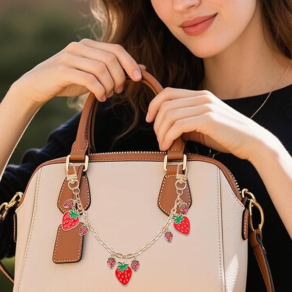 Strawberry Charm Decorative Purse Chain – Cute Fruit Pendant Bag Strap Replacement Accessory for Handbag/Shoulder Bag/Crossbody
