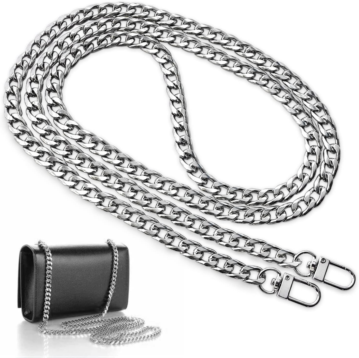 Silver Metal Purse Chain Strap Detachable Replacement Shoulder Crossbody Bag Chain Accessory