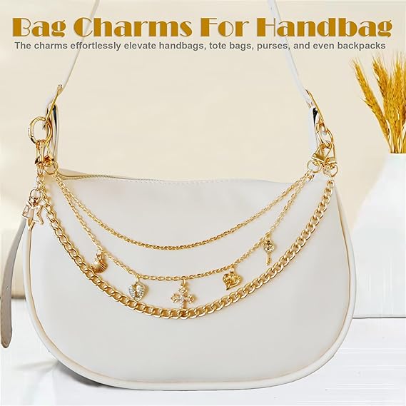 Multi-Layer Gold Decorative Purse Chain with Charms – Fashion Handbag/Shoulder Bag/Crossbody Replacement Strap