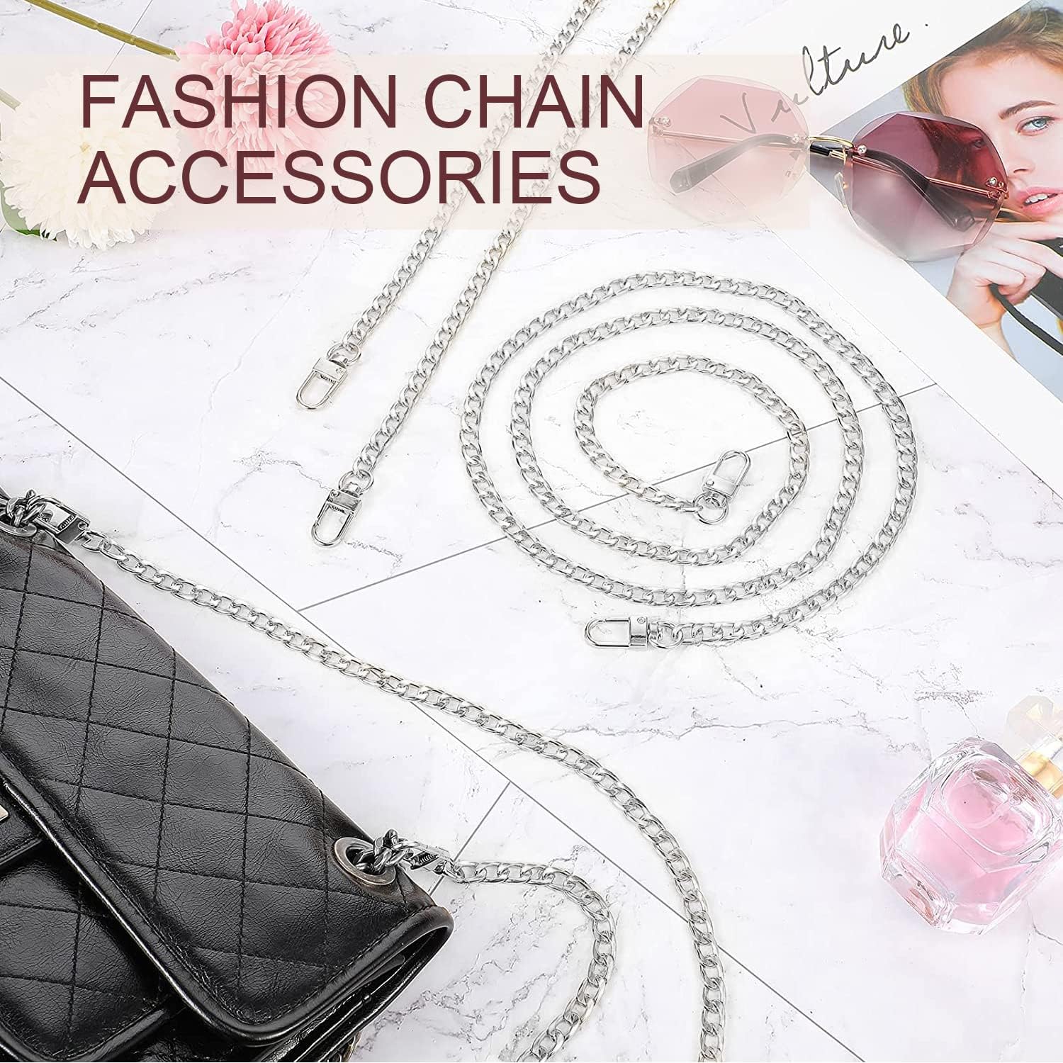 Silver Metal Purse Chain Strap Detachable Replacement Shoulder Crossbody Bag Chain Accessory