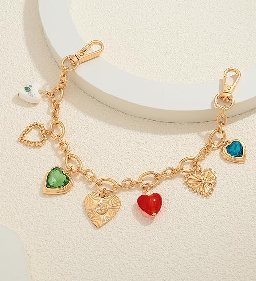 Colorful Heart Pendant Bag Chain Strap – Gold Alloy Purse Chain with Multi-Color Heart Charms, Fashion Replacement Strap