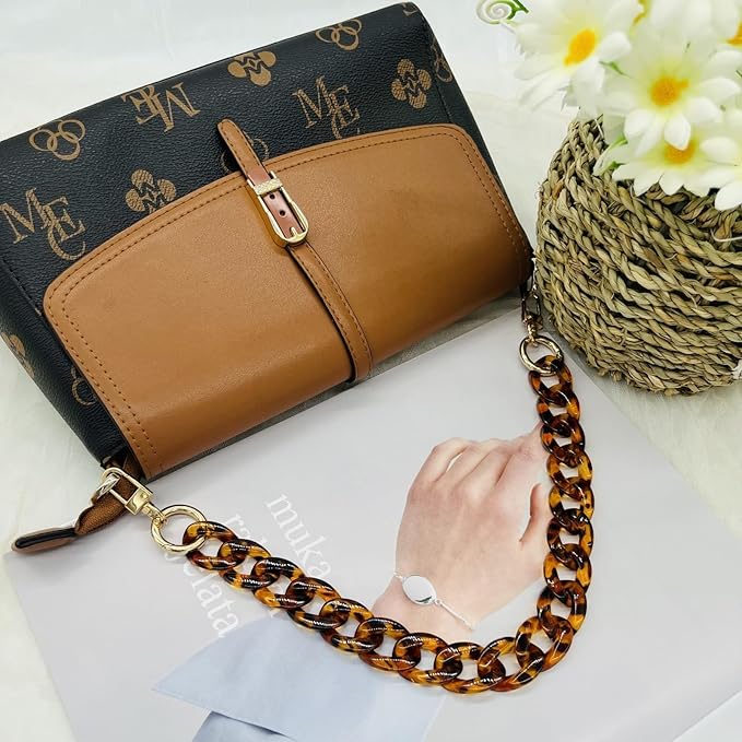 Amber Acrylic Resin Purse Chain Strap, 15.7" Short Replacement Handle Chain with Metal Clasps, Stylish Decorative Strap for Handbags